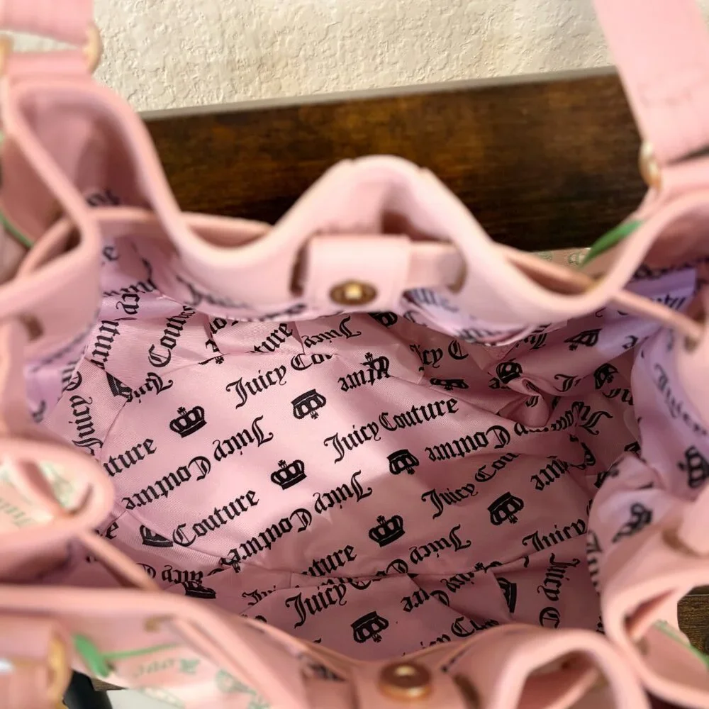 Juicy Couture Fan Club Crown Logo Satchel Pink & Green Shoulder Bag